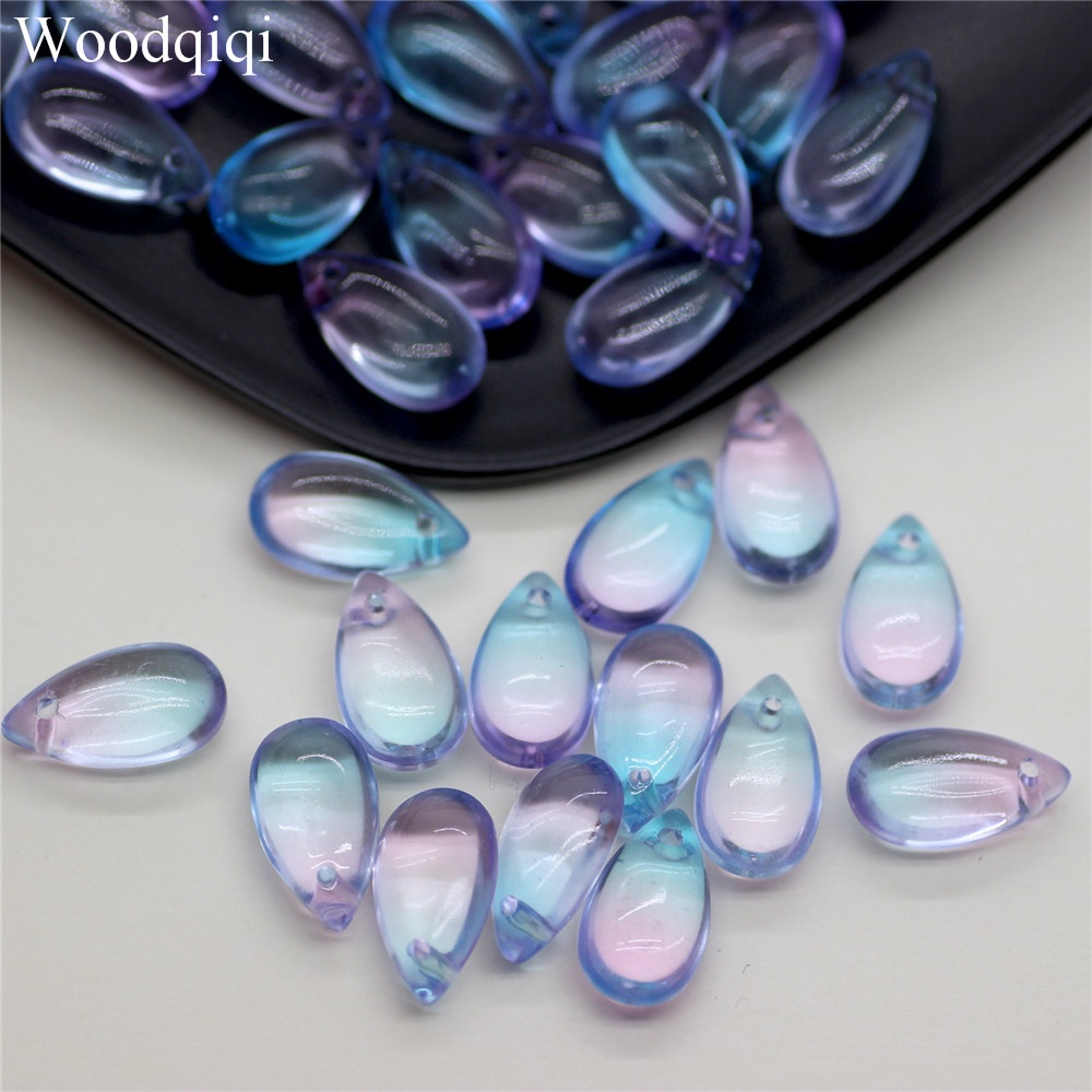 Set 50 hạt xỏ hình giọt nước bằng thủy tinh kích thước 7x14mm dùng làm trang sức thủ công