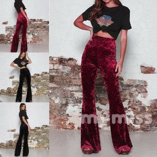 Quần nhung ống rộng lưng cao thoáng khí cho nữ