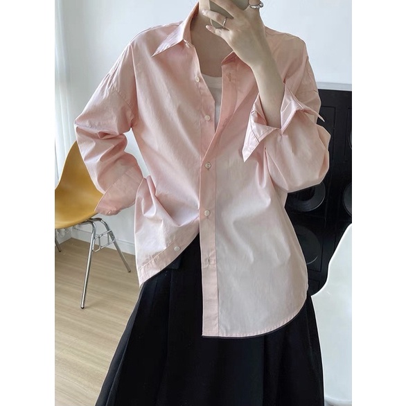 Áo somi mùa thu hồng pastel phong cách Hàn Quốc