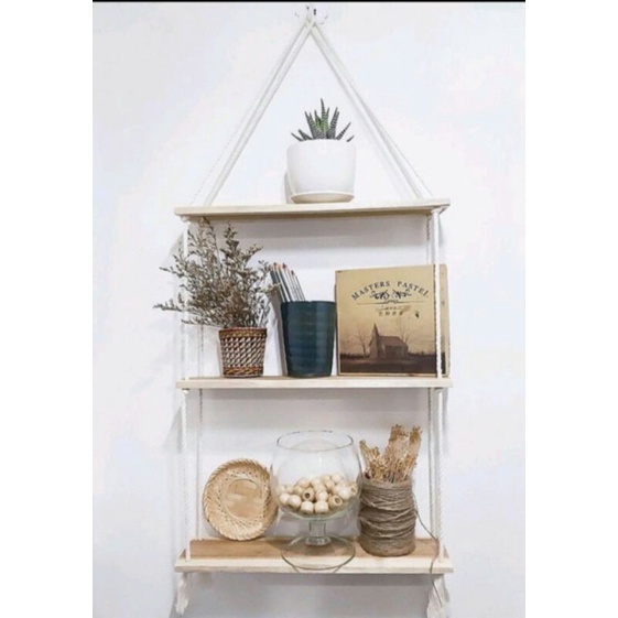 Kệ đa năng treo tường 3 tầng dây thừng, trang trí/decor không gian sống kích thước 10x30 cm, tặng kèm dây thừng siêu dài