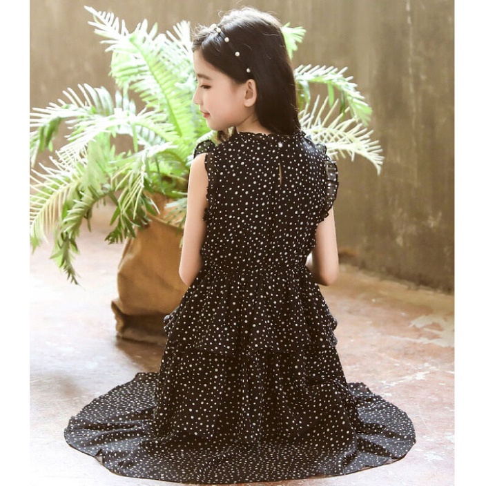 Đầm Dài Vải Chiffon Họa Tiết Chấm Bi Dễ Thương Cho Bé Gái 8-12 Tuổi 8 10 Tuổi