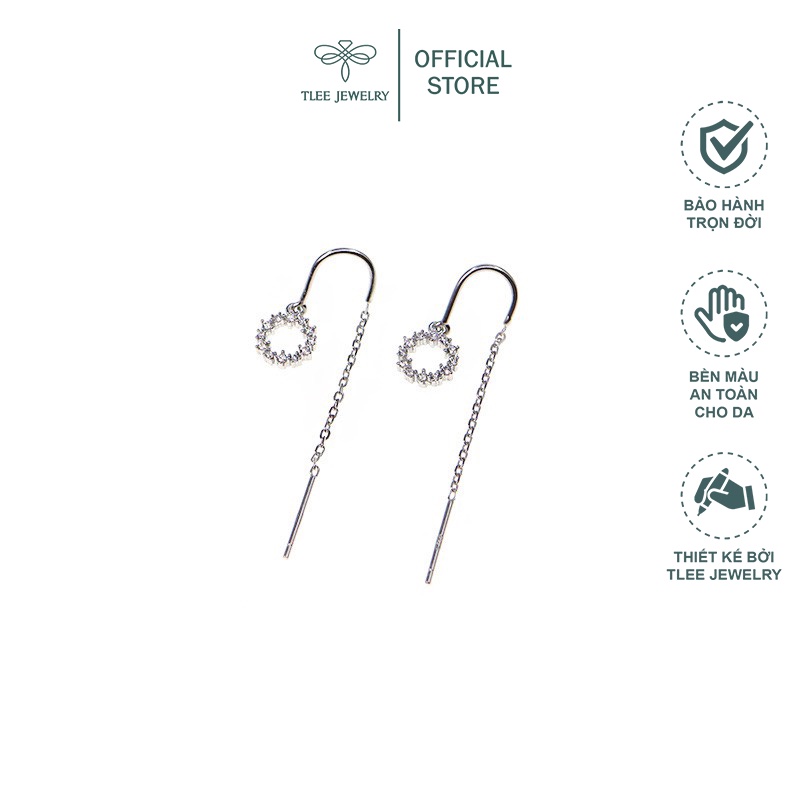 Khuyên tai bạc nữ TLEE circle dáng tua dài móc cài nữ tính TleeJewelry B0156