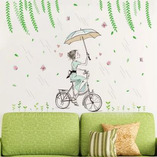 Decal dán tường cô bé mưa