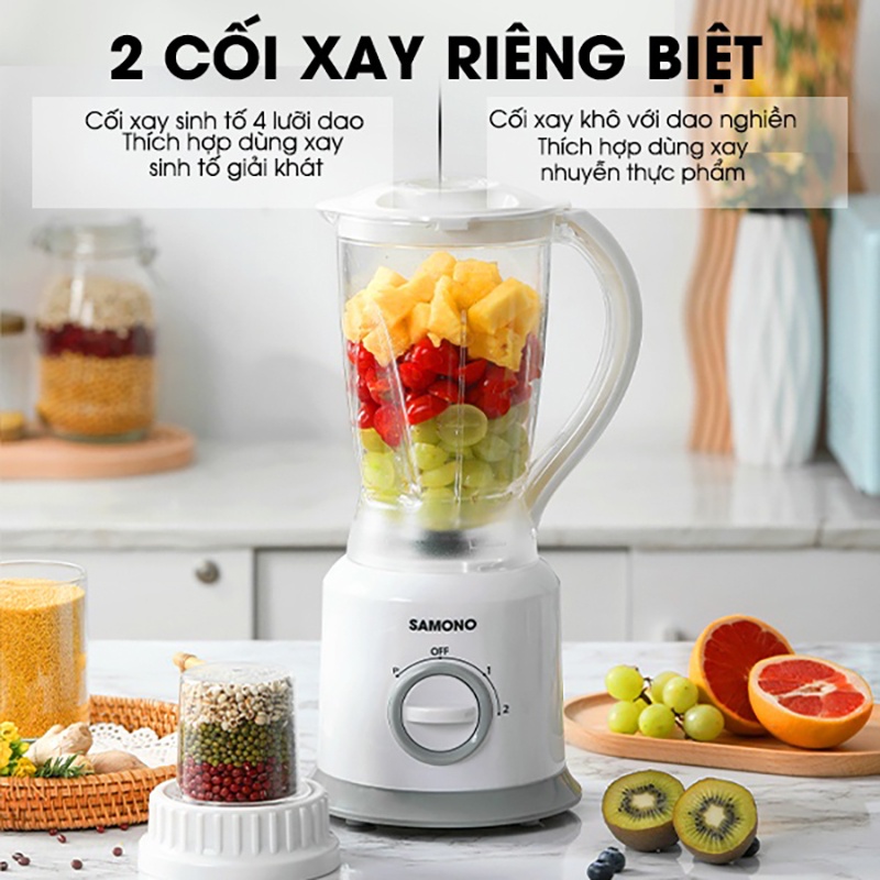 Máy xay sinh tố đa năng SAMONO SW-BB300A dung tích 1.5L công suất 300W với 2 cối xay gia vị xay sinh tố