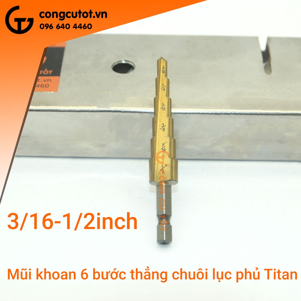 Mũi khoan bước thẳng HSS 4241 hệ inch  phủ titan chuôi lục