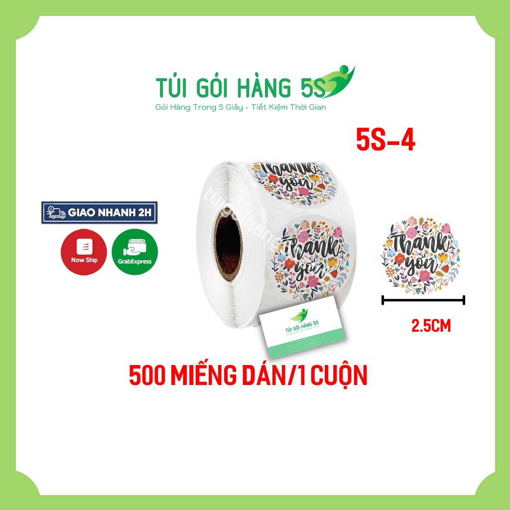 [Mã SKAMLTS7 giảm 10% đơn 150K] Tem Nhãn Dán Sticker Thank You 500 cái/1 cuộn - Miếng dán decal chữ Thank you