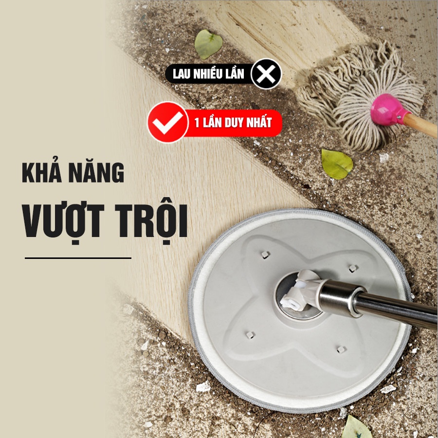 CHỔI LAU NHÀ THÔNG MINH 360 ĐỘ - INOX CAO CẤP THẾ HỆ MỚI - CÂY LAU NHÀ CHẾ ĐỘ TỰ VẮT - Siêu sạch, siêu bền