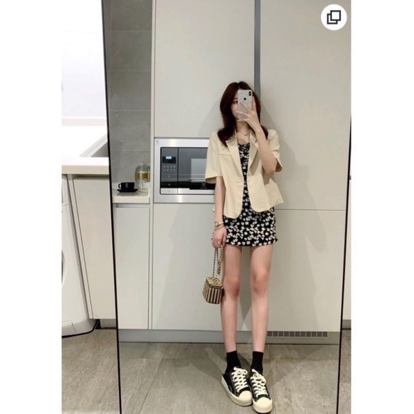 Bộ Váy Hoa Áo Blazer Olig Store Set Váy Hoa Kèm Blazer Cộc Tay  Phong Cách Hàn Quốc