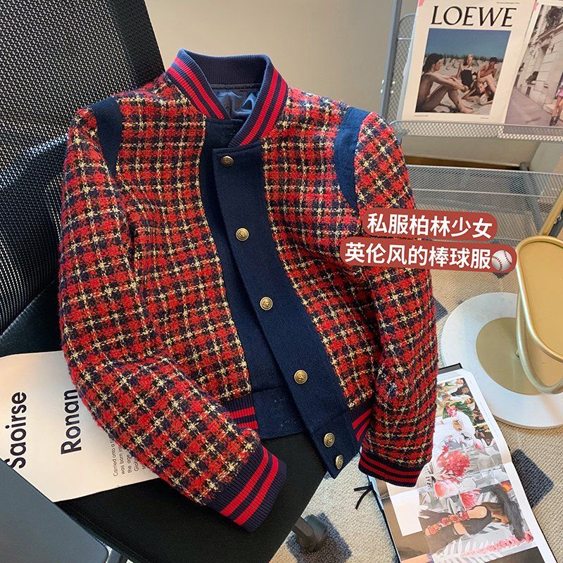 Áo Khoác Vải Tweed Cao Cấp Màu Sắc Tương Phản Phong Cách Retro Mùa Thu 2022