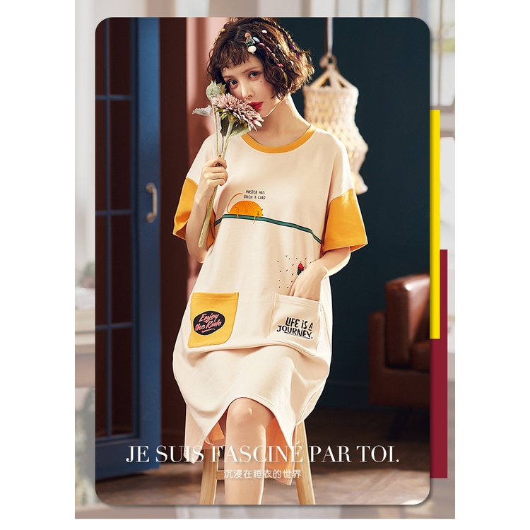 Đầm Ngủ Cotton Tay Ngắn Dáng Rộng Dễ Thương Thời Trang Mùa Hè Cho Bạn Gái----*-*&&& | BigBuy360 - bigbuy360.vn