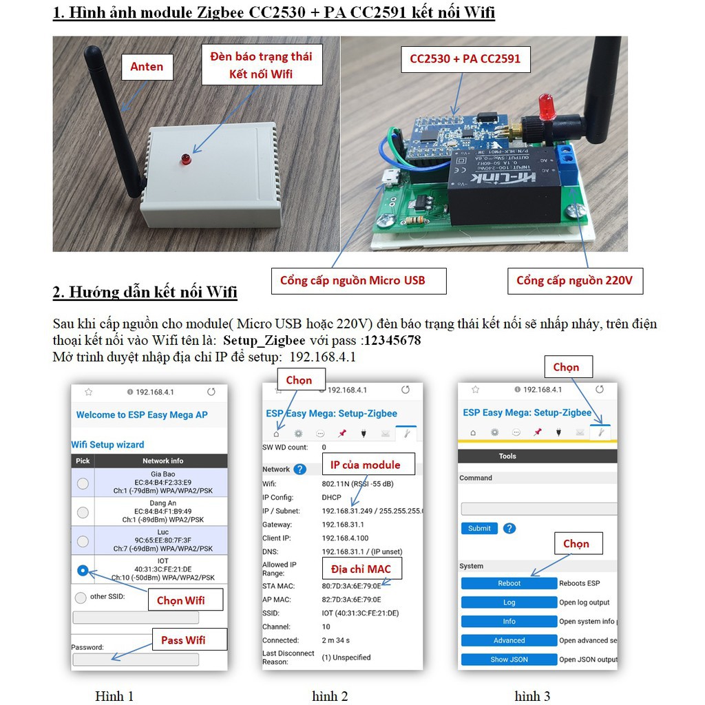 Wifi Zigbee CC2530 + CC2591 Flash Coordinator Zigbee2mqtt dùng kết nối Wifi