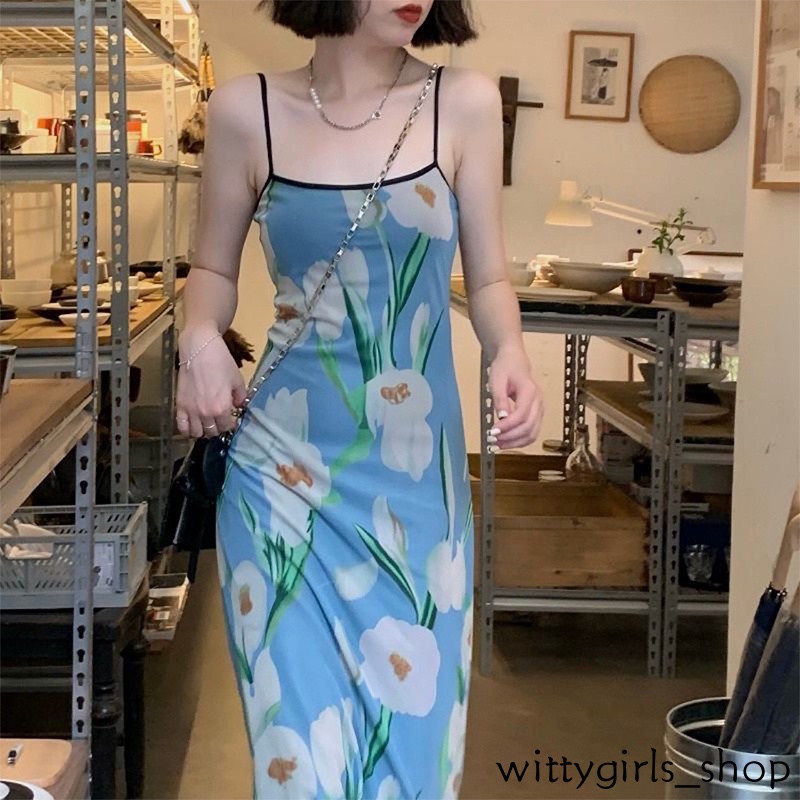 Wittygirls_shop | Đầm Dáng Dài Ôm In Hoa Thời Trang Quyến Rũ Cho Nữ