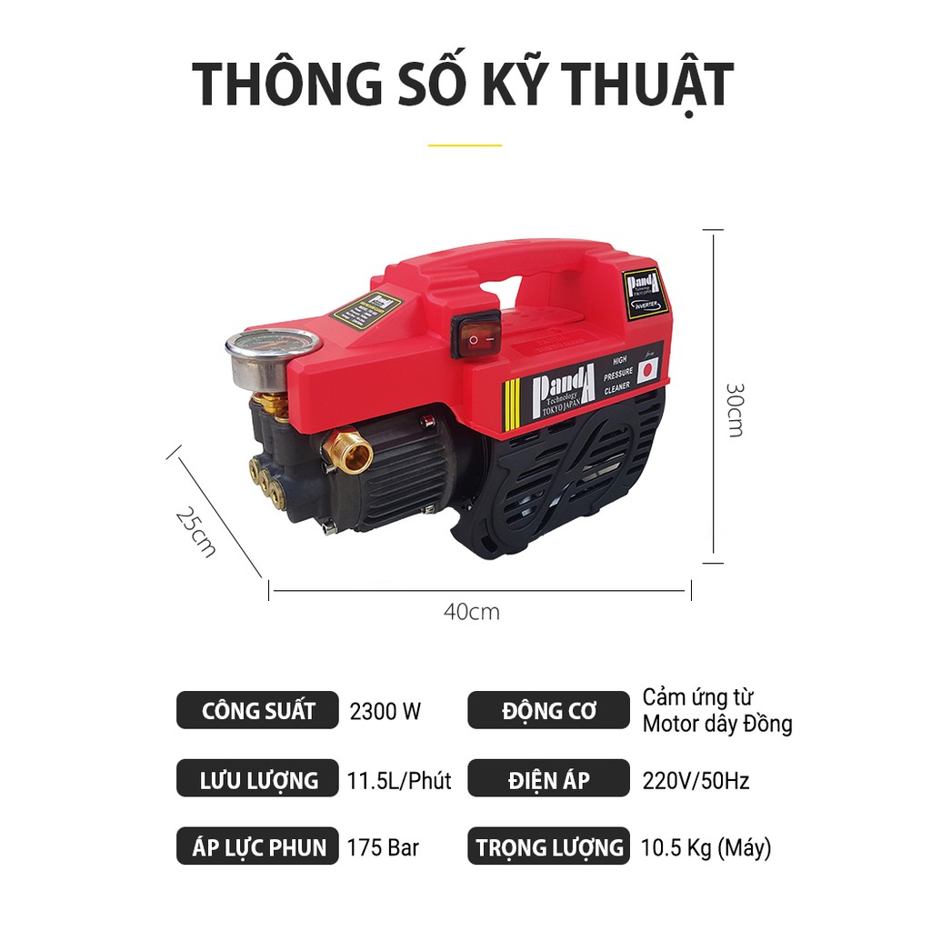 Máy Rửa Xe Panda PD-568, Công suất 2300W, Dùng cho gia đình, Công nghệ Nhật Bản, Bảo hành 12 tháng