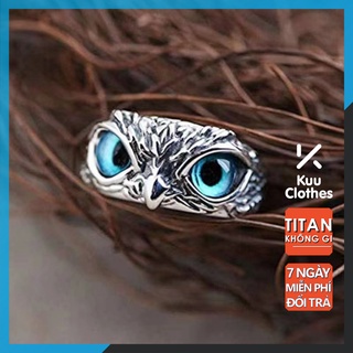 Nhẫn nam titan không gỉ Eagle Ring Mắt Cú Mèo Kuu Clothes Freesize Màu bạc thời trang - Eagle Ring nam nữ đẹp