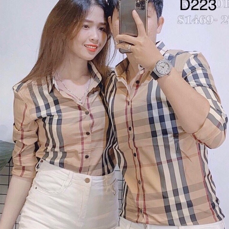 - Áo sơ mi cặp nam nữ kẻ sọc Nguyễn Thị Store cao cấp SM58 2 màu nâu, xám