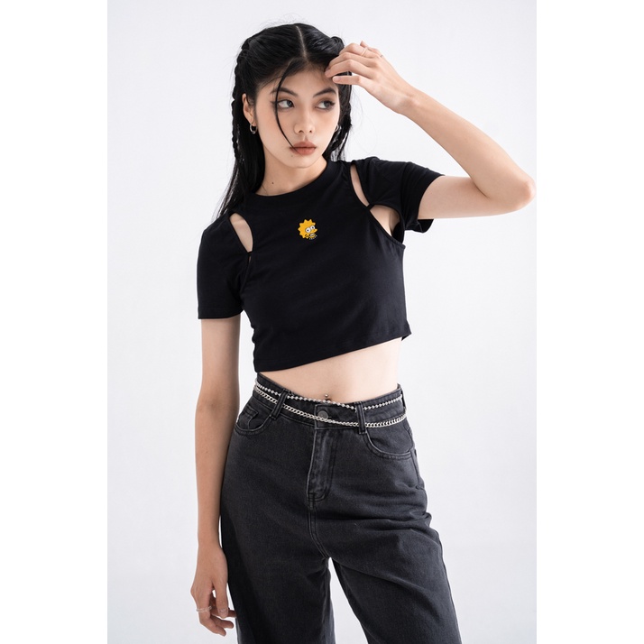 Áo Thun BOO Croptop Nữ Thêu Logo The Simpsons Phối Cắt Out BZL