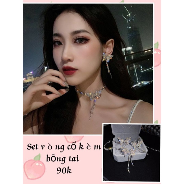 sét vòng cổ đá kèm hoa tai