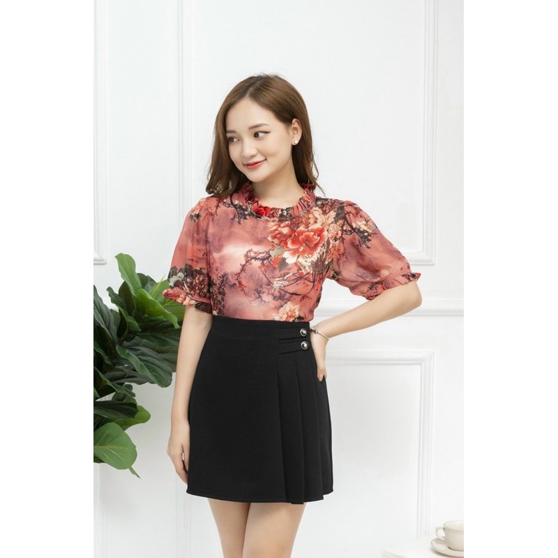 áo sơ mi voan hoa cổ bèo xinh xắn