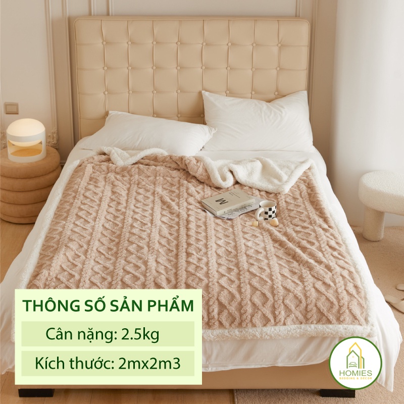 Chăn len lông cừu TAFURONG làm ấm nhanh, trọng lượng 2kg5 - Kích thước 2m x 2m3 mẫu mới nhất