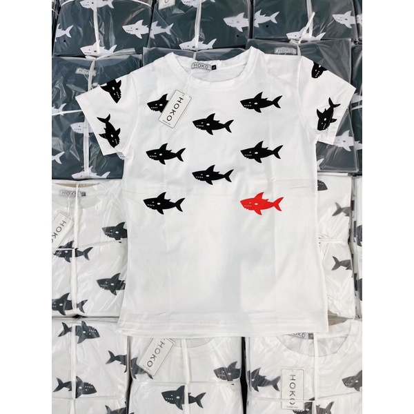 Áo Thun Cổ Tròn Nam in hình con cá Ngắn Tay Cổ Bẻ Chất Cotton Cao Cấp Thoáng Mát