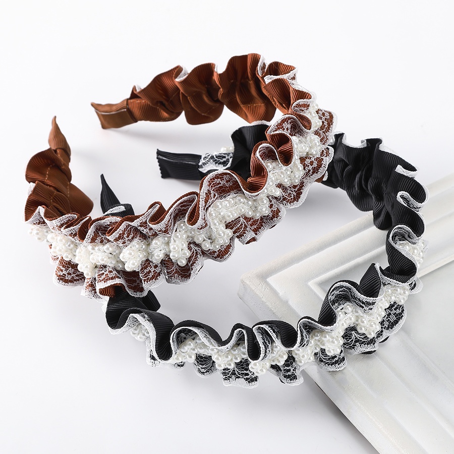 Cài tóc phối ren xếp ly đính ngọc trai giả phong cách Hàn Quốc thanh lịch cho nữ