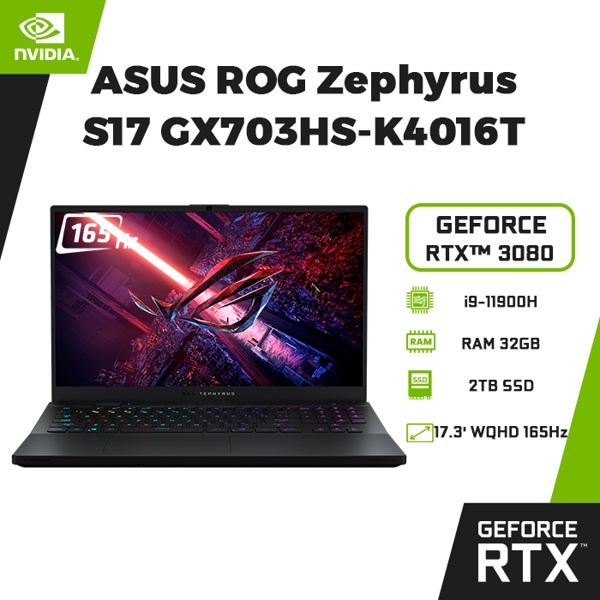 Laptop ASUS ROG Zephyrus S17 GX703HS-K4016T (i9-11900H | 32GB | 2TB | RTX™ 3080 16GB | 17.3' WQHD 165Hz | Win 10) | BigBuy360 - bigbuy360.vn