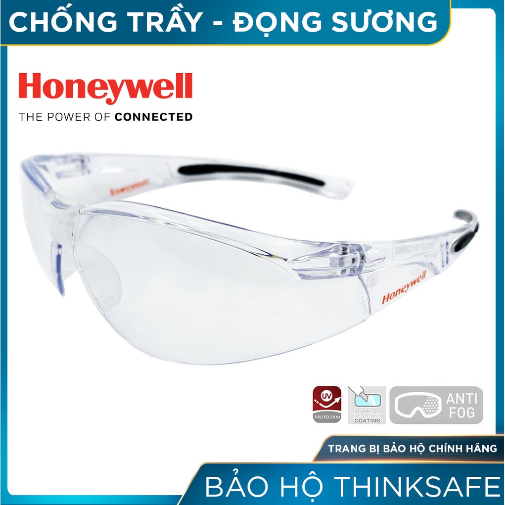 Kính bảo hộ Honeywell Thinksafe, mắt kiếng trắng chống bụi, chống tia UV, bảo vệ khi lao động, đi đường - A800 Trắng bạc