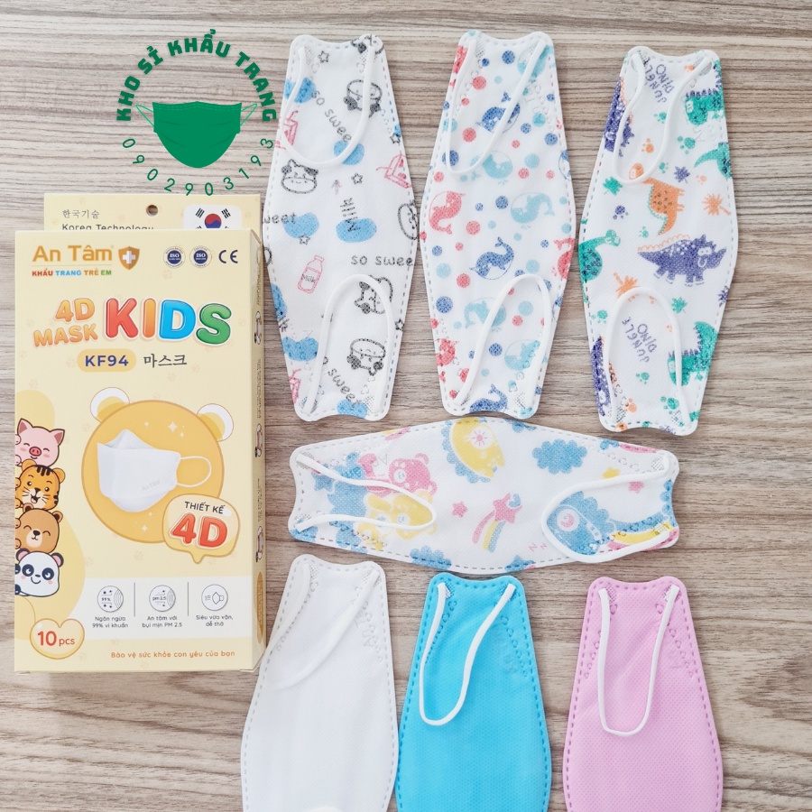 Khẩu trang 4D kid An Tâm cho bé 2-8 tuổi túi 10 cái