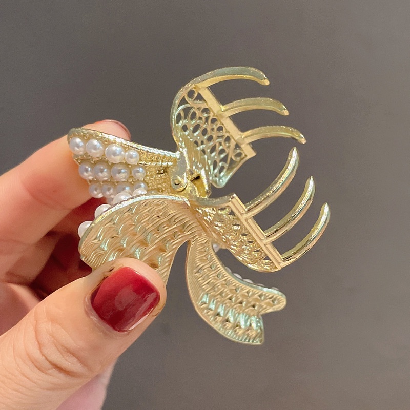 Kẹp Tóc Ngọc Trai Thắt Nơ Đính Hạt Ngọc Trai Xinh Xắn Cho Nữ