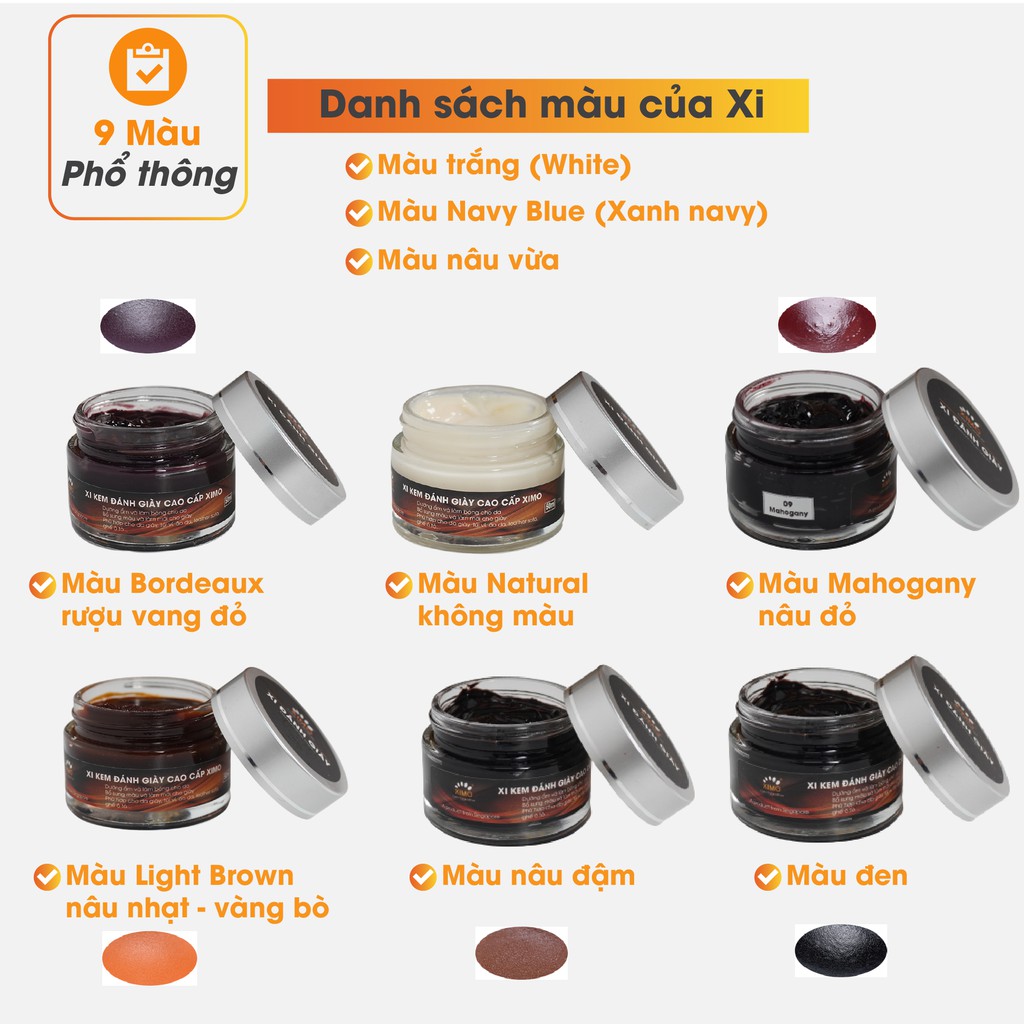 Xi kem đánh giày XIMO dưỡng và bổ sung màu cho da giày, túi ví, áo, ghế sofa XI02