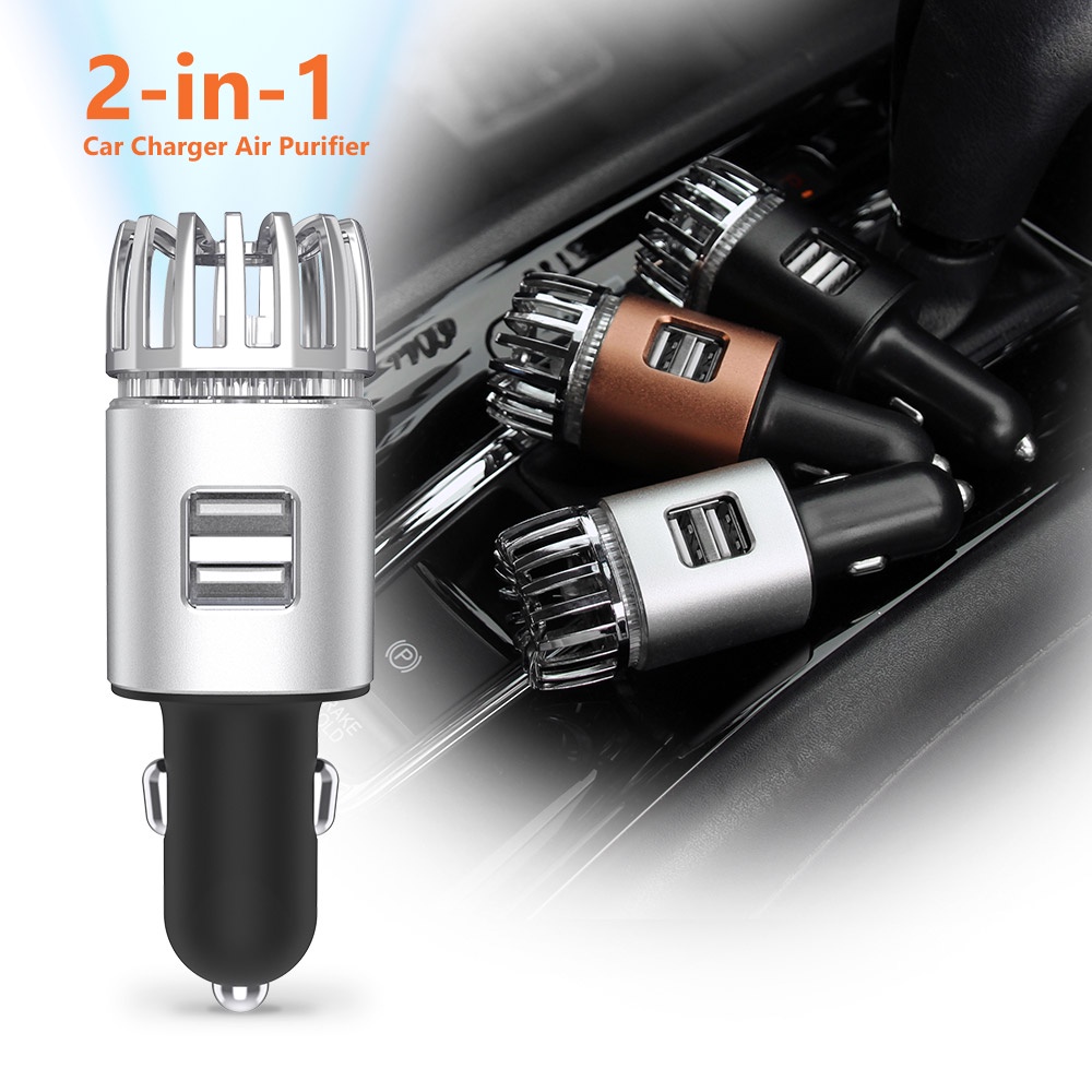 Máy tạo ion âm cho xe ô tô IONKINI tích hợp hai cổng sạc USB - khử mùi hôi trên xe ô tô