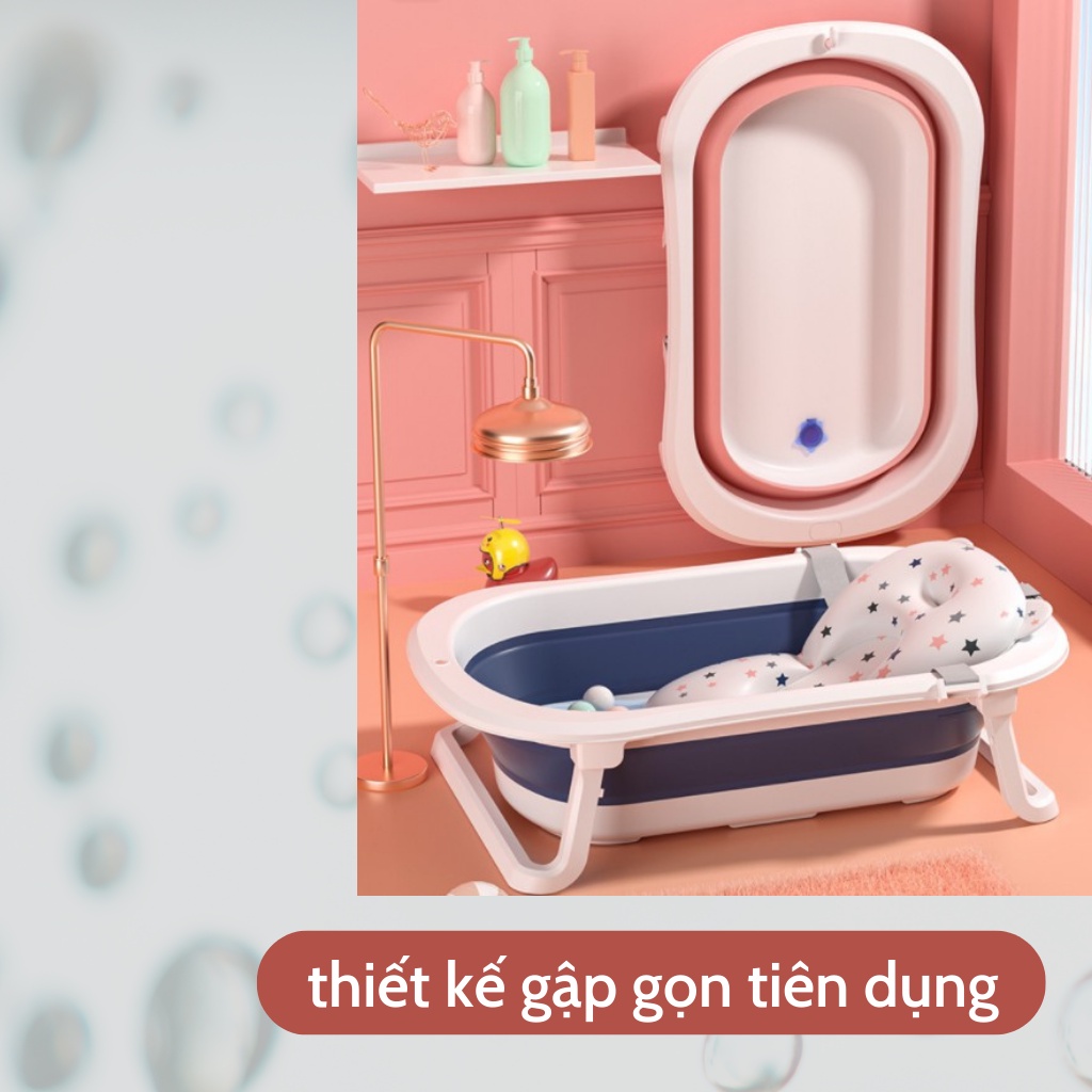 Chậu tắm gấp gọn cho bé KILUTA, Thau tắm gấp gọn (Tặng kèm nhiệt kế đo nước con cá)