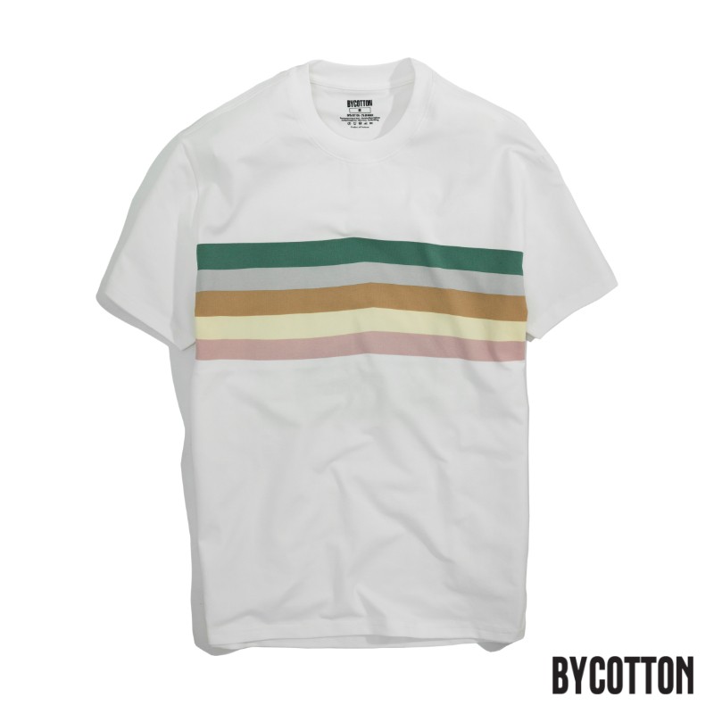 Áo Thun Ngắn Tay Cổ Tròn In Hình Sọc Ngang Nhiều Màu BYCOTTON Stripes Printed Tee