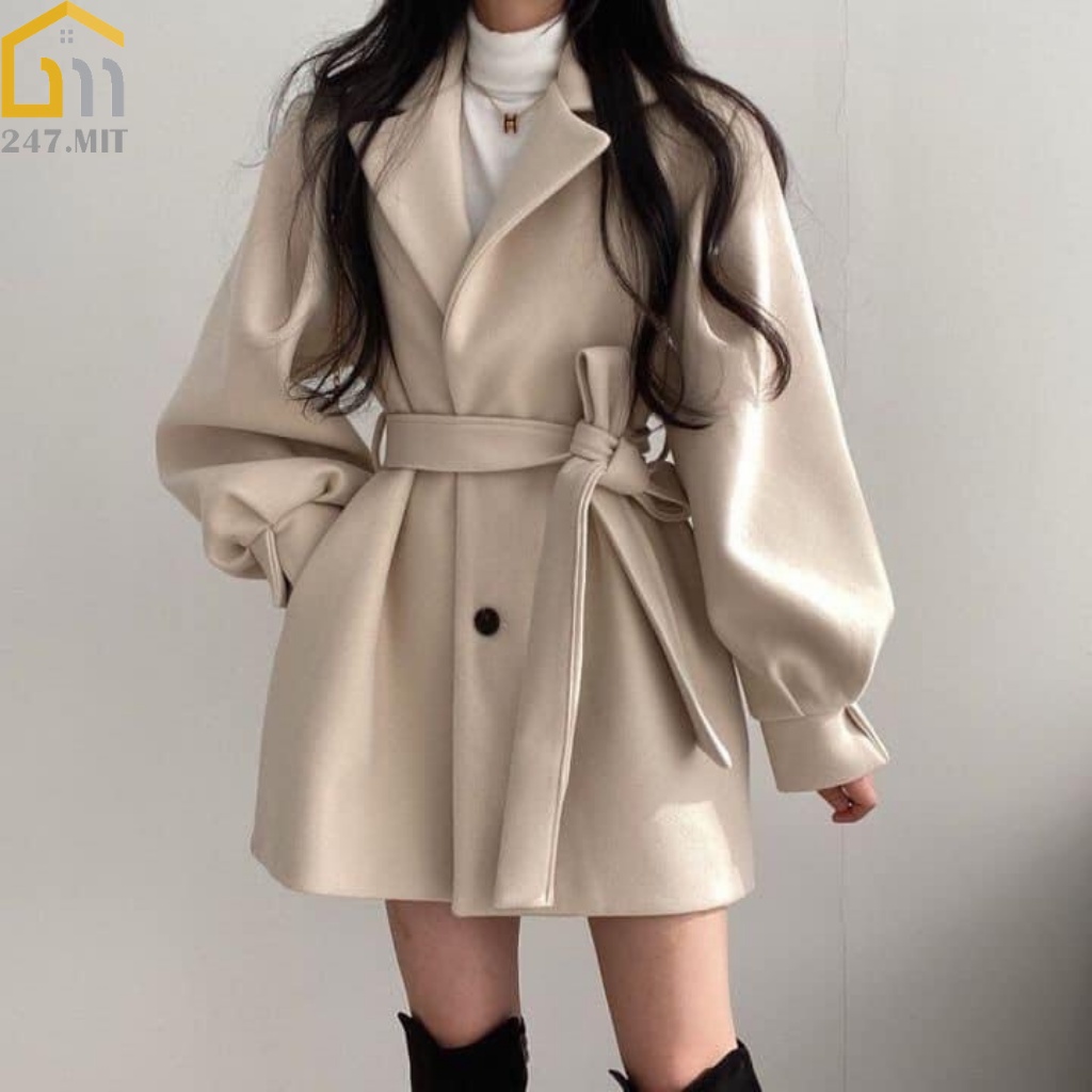 Áo khoác dạ nữ tay bồng Hàn quốc , 1 lớp dày dặn