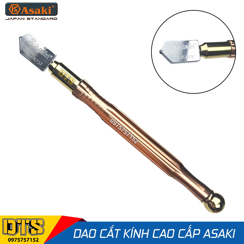 Dao cắt kính cao cấp Asaki AK-8737, đầu dao xoay 360 độ, cán kim loại siêu bền, cấp dầu tự động, cắt kính siêu ngọt