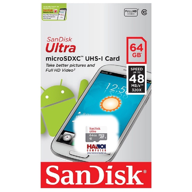 Thẻ Nhớ SanDisk microSD Ultra 64GB Class 10 SDSQUNR-064G-GN3MN