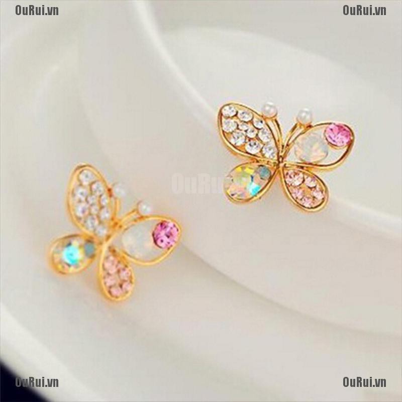 Bông Tai Hình Bướm Đính Pha Lê Dễ Thương