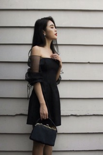 Đầm trễ vai tay lưới