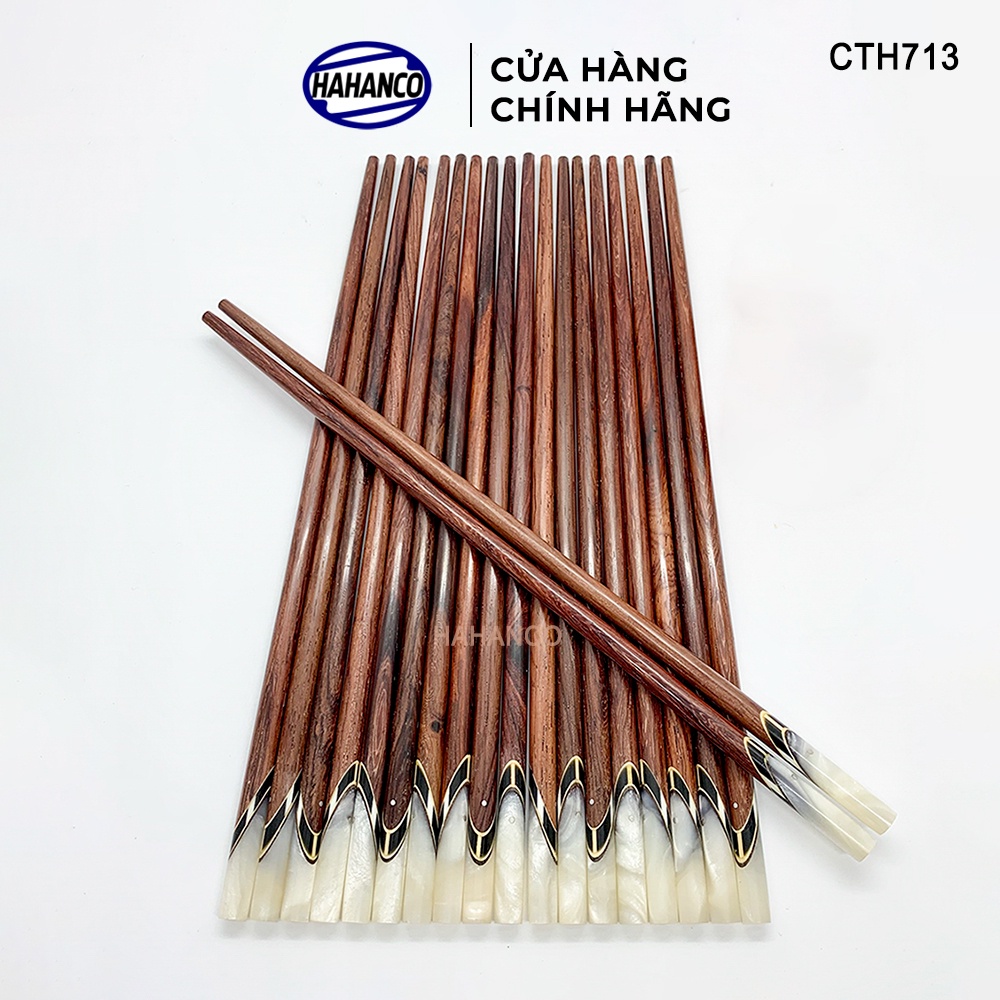 Đũa Gỗ Cẩm Lai Đầu Cẩn Thạch Chéo Trắng HAHANCO (10 Đôi) Vân Gỗ Đẹp - CTH713