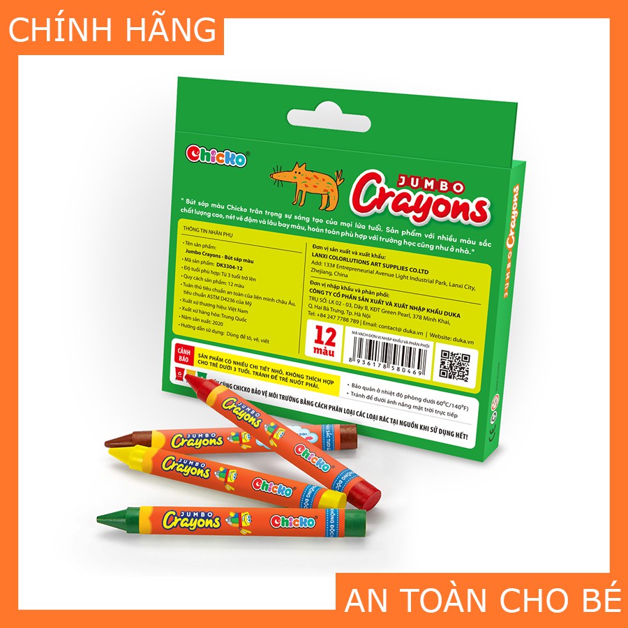 Bút Sáp Màu DUKA Jumbo Crayons - 12 Màu [An Toàn Cho Bé]