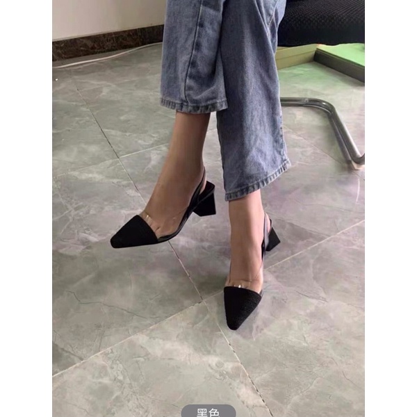 Giày gót trụ #Za.ra quai cài cao 6p phối mũi giày viền cói BIG SIZE