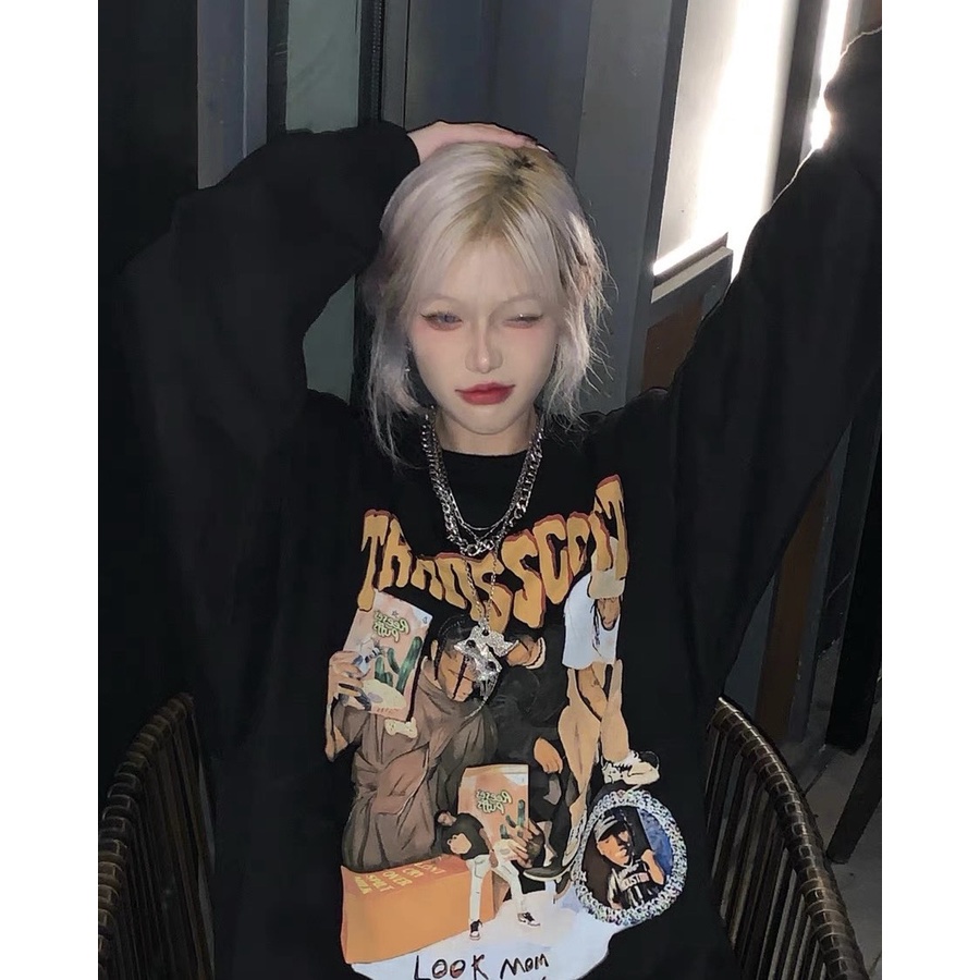 Áo Sweater Tay Dài TRAVIS SCOTT Vải Nỉ Bông Form Rộng Ulzzang Unisex