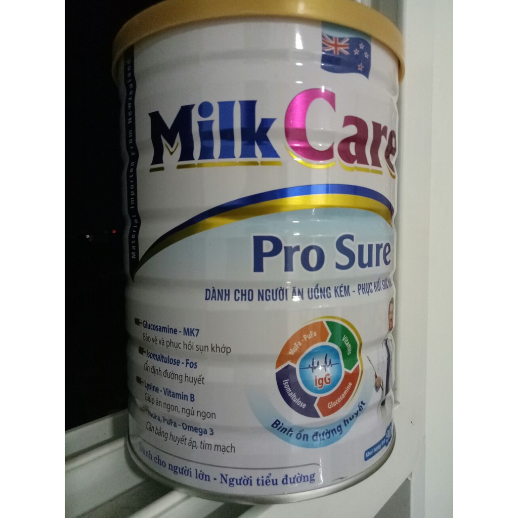 Sữa bột MILKCARE PRO SURE 900G DÀNH CHO NGƯỜI CAO TUỔI, NGƯỜI ĂN UỐNG KÉM, NGƯỜI BỆNH CẦN PHỤC HỒI SỨC KHỎE