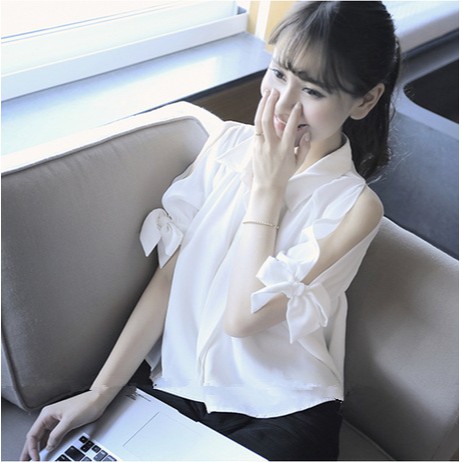 Áo Sơ Mi Thời Trang Phong Cách Hàn Quốc - Áo Sơ Mi Trắng Ngọc Trinh khoét vai tạo kiểu vintage Xinh Xắn Đáng Yêu A7.145