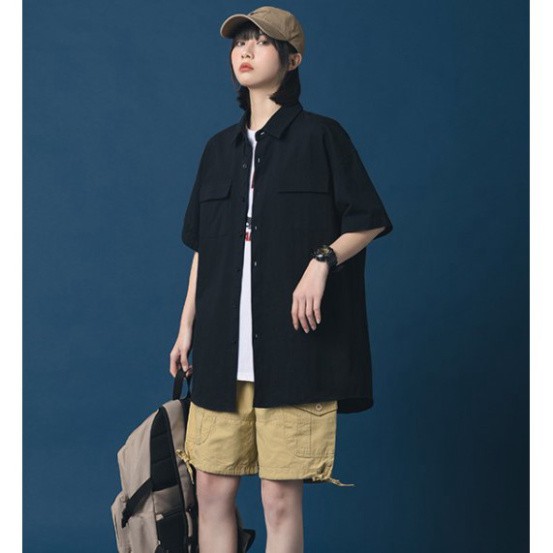 Áo sơ mi đen ngắn tay unisex nam nữ siêu hot | BigBuy360 - bigbuy360.vn