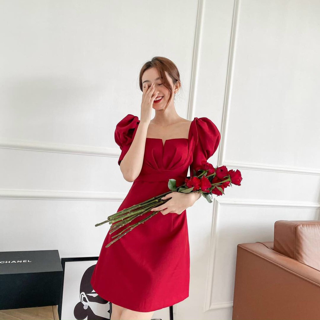 Đầm Cổ Vuông ⚡️FREESHIP⚡️ Dáng Xòe Dây Đan Chéo Ngực