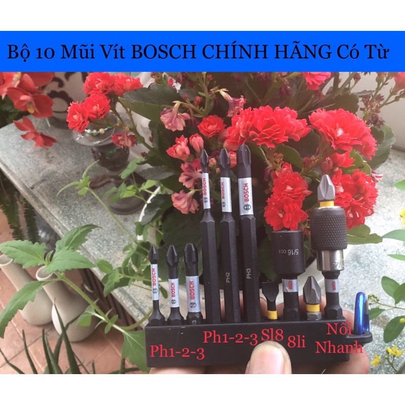 Bộ 10 Mũi Vít BOSCH Chính Hãng Có Từ Chống Ăn Mòn Cao Thiết Kế Nhỏ Gọn Chuyên Dùng Cho Khoan Bắn Vít