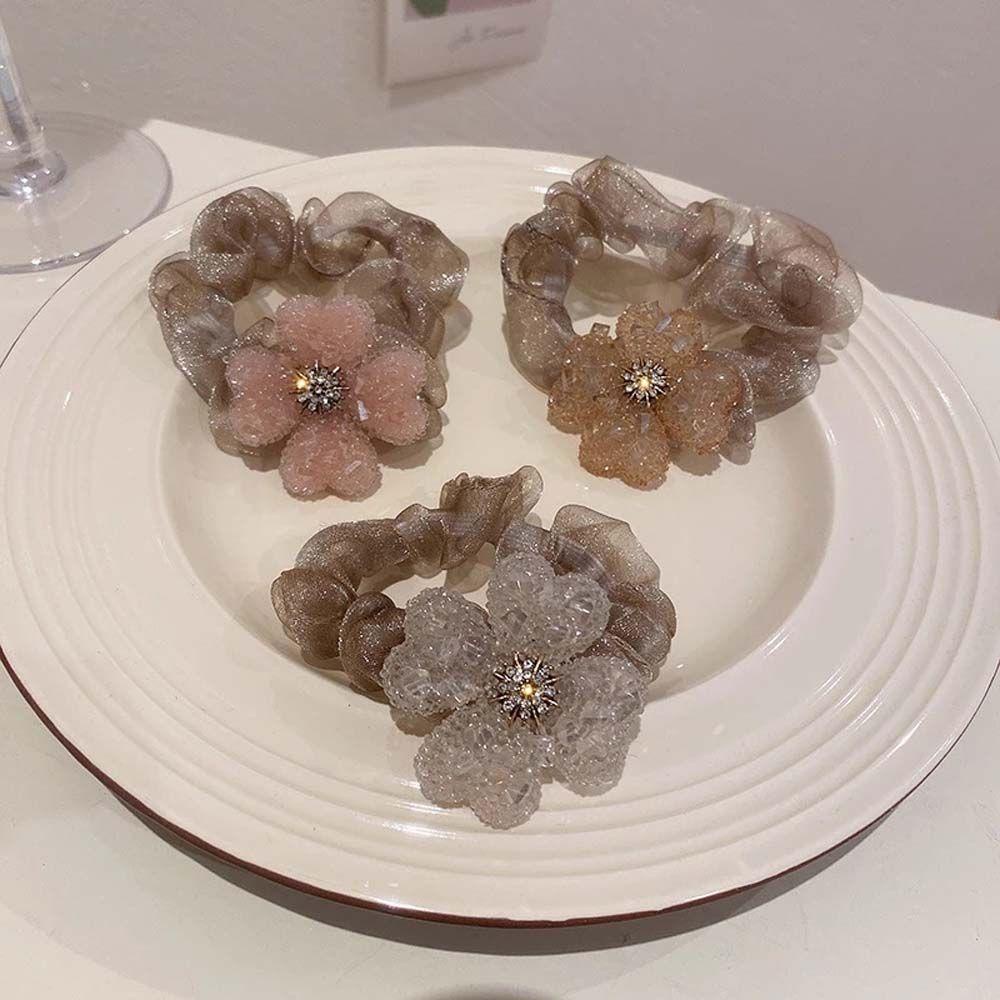 Dây Cột Tóc Đuôi Ngựa VANES1 Họa Tiết Hoa Thời Trang Cho Nữ Giá Đỡ|Dây Cao Su Buộc Tóc Chuyên Dụng Tiện Lợi