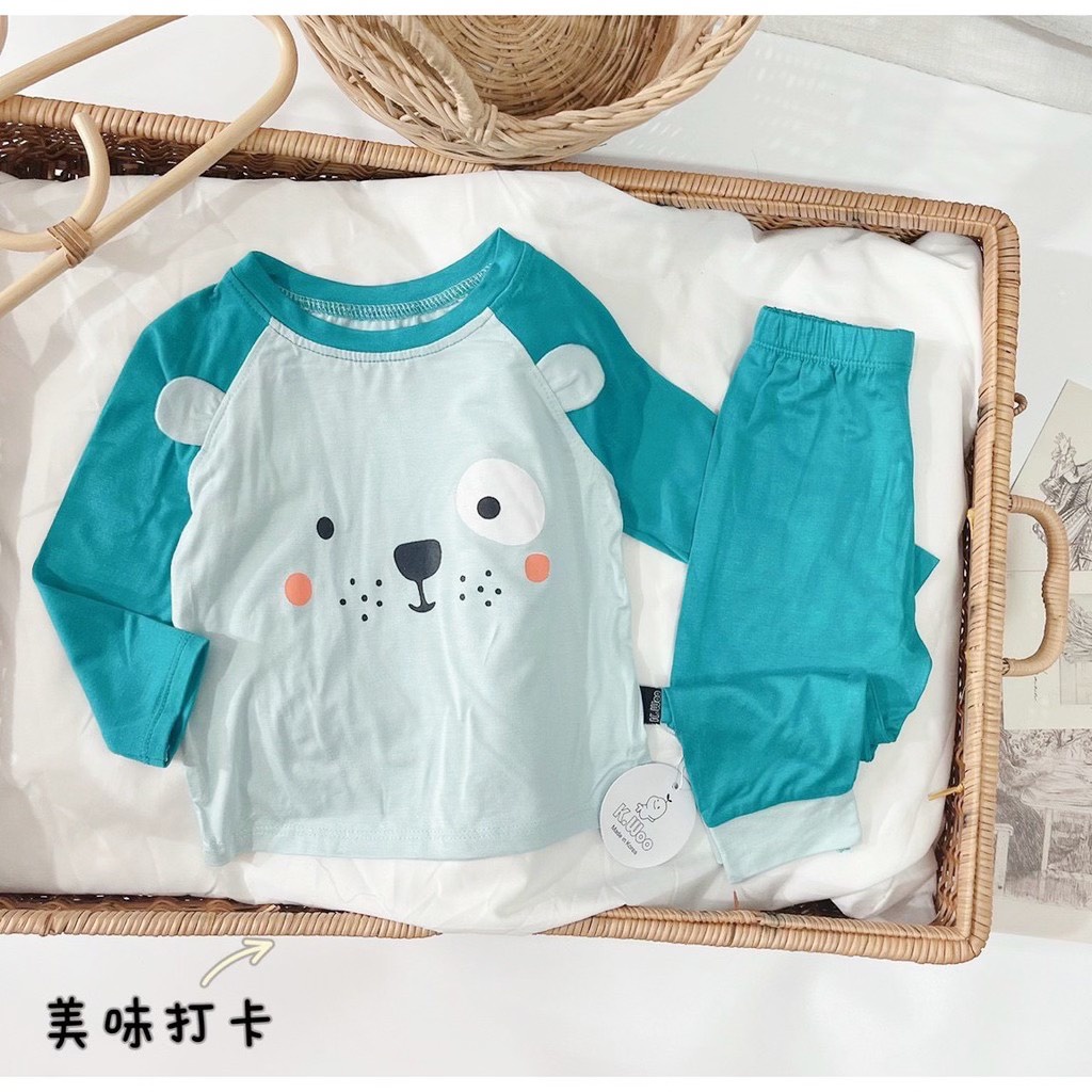 Bộ Dài Tay KWOO Thun Lạnh Phiên Bản Tai Thú 5 Màu Cực Đáng Yêu Cho Bé Trai Bé Gái