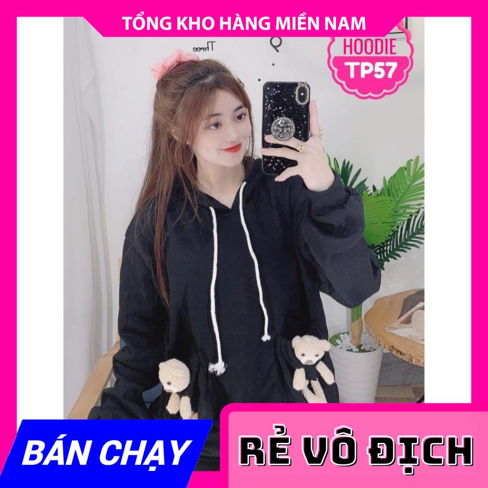 ÁO SWEATER PHỐI GẤU TÚI XINH XẮN (TP57) ⚡ HÀNG ĐẸP ⚡ ẢNH THẬT ⚡ ÁO KHOÁC KHÔNG TIA KÉO ⚡ ÁO KHOÁC NỈ CÓ NÓN